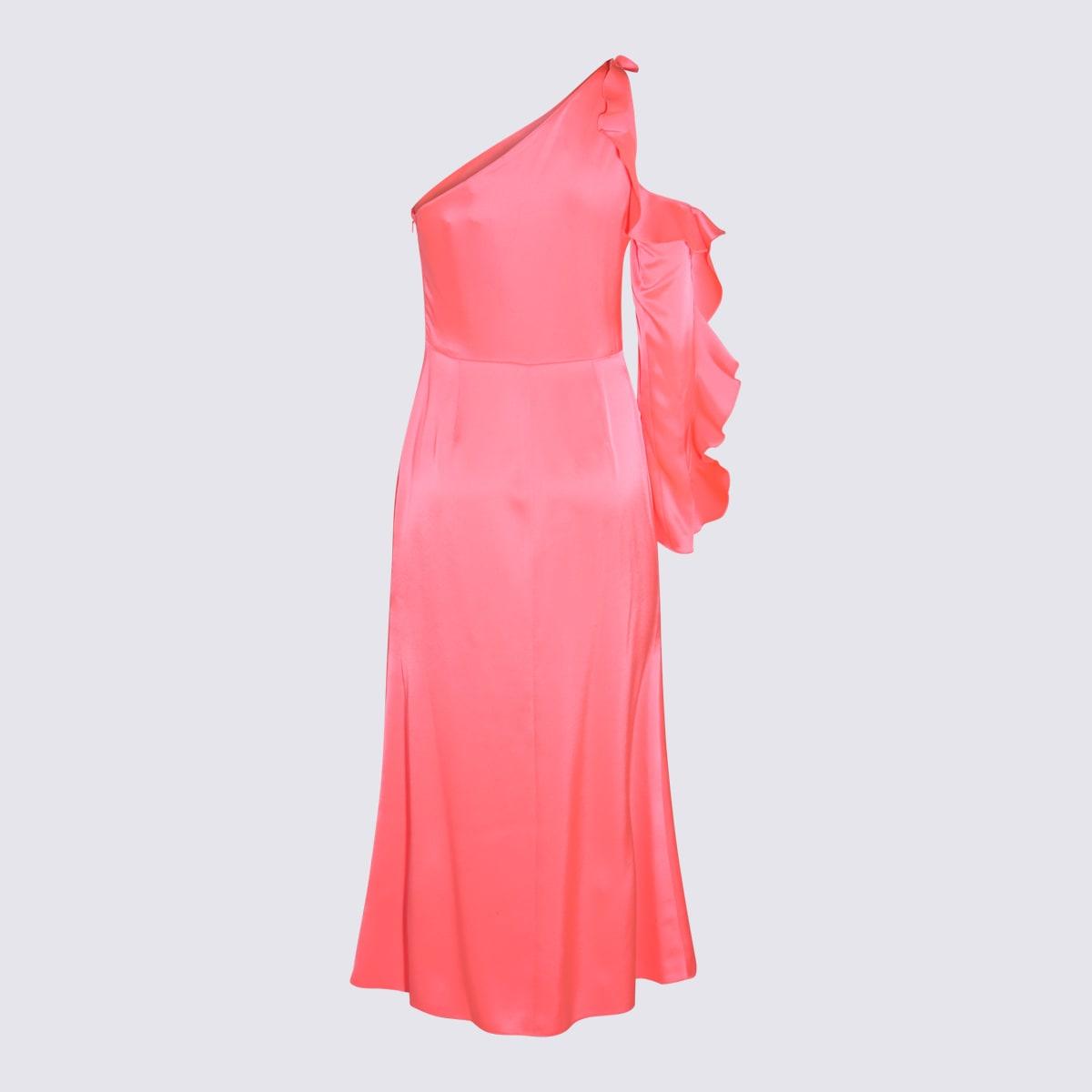 david koma neon pink satin midi dress