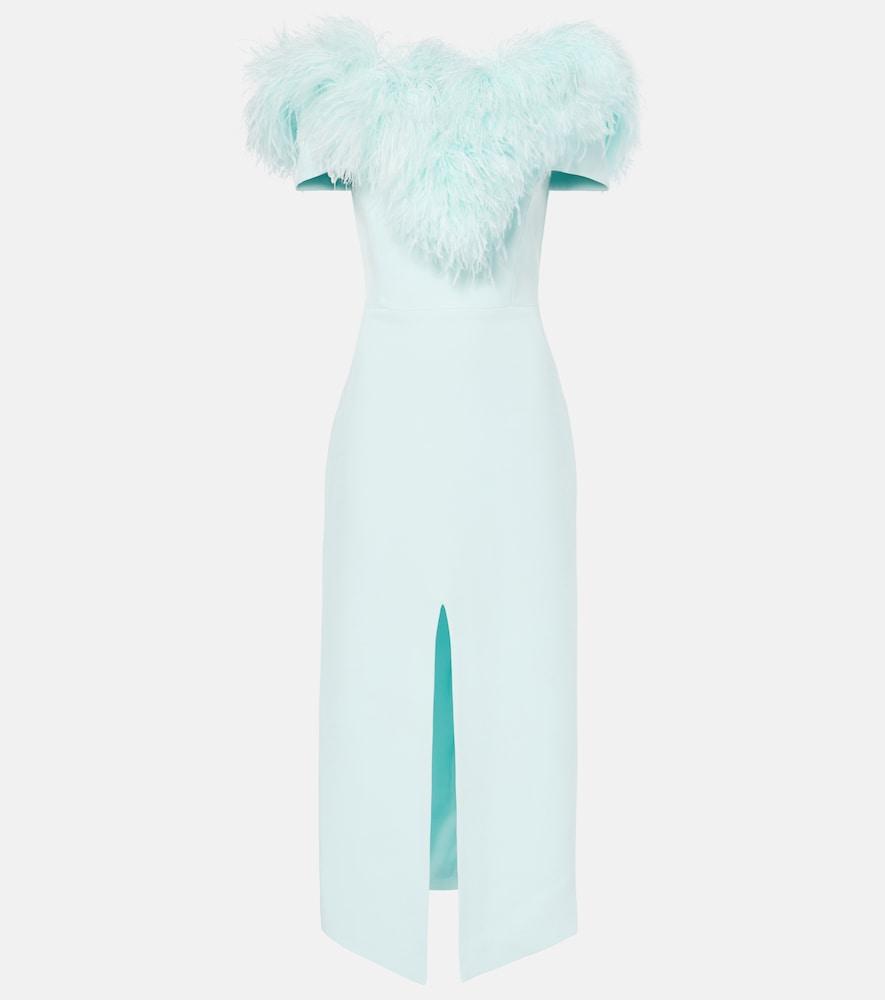 david koma off-shoulder feather-trimmed midi dress