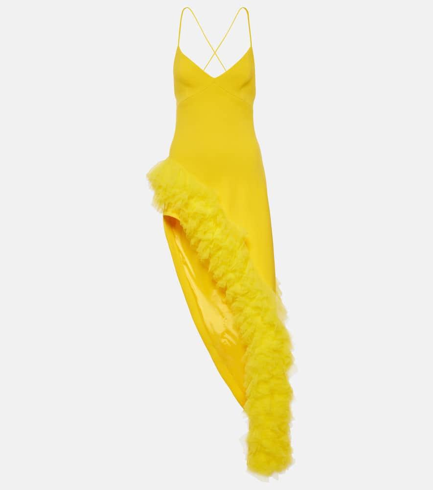 david koma ruffled wool crepe midi dress