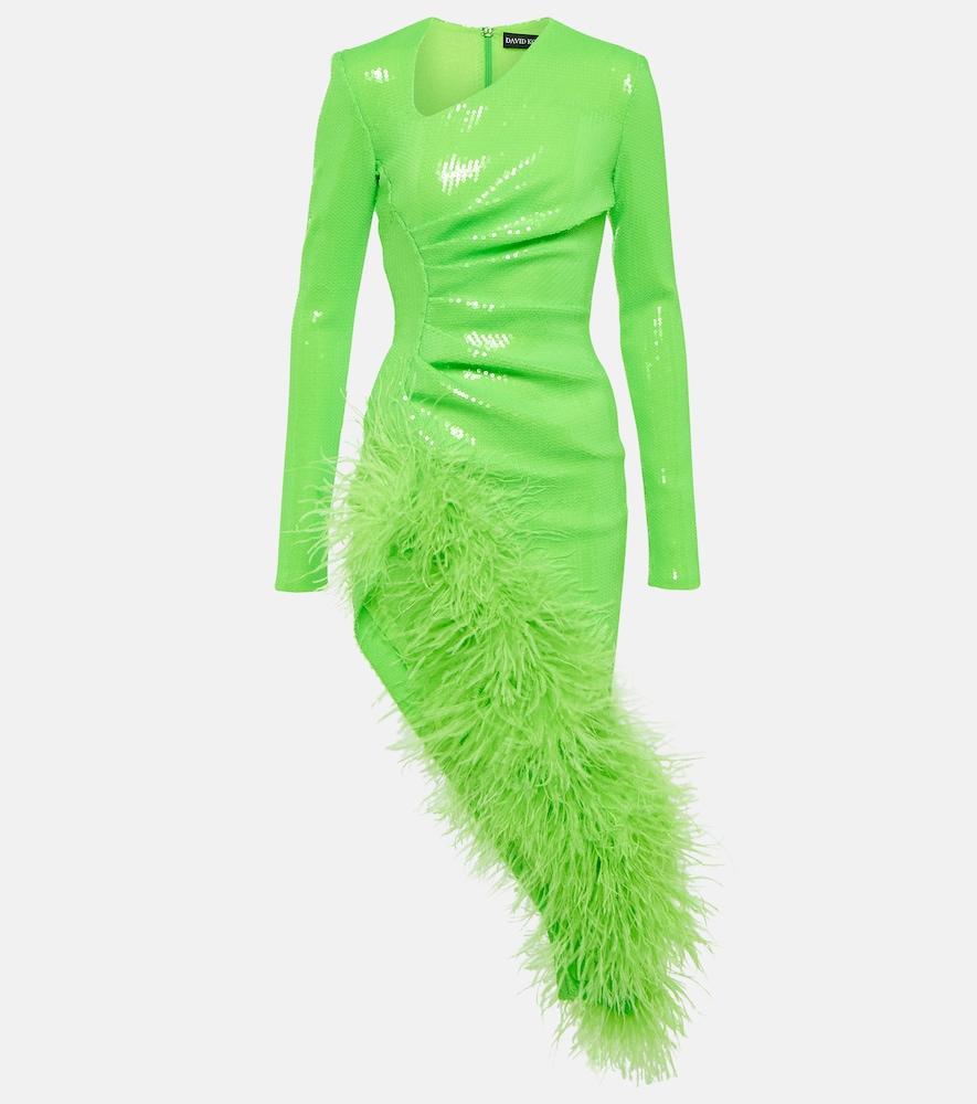 david koma sequined feather-trimmed midi dress
