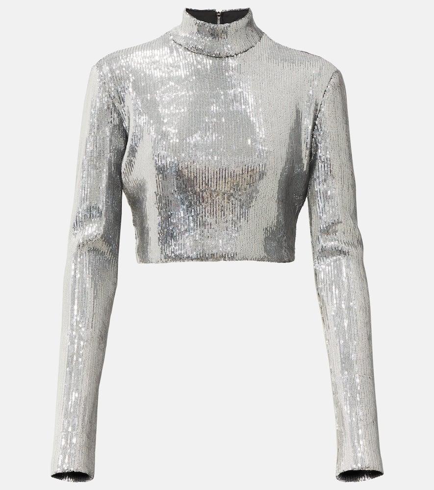 david koma sequined mockneck crop top