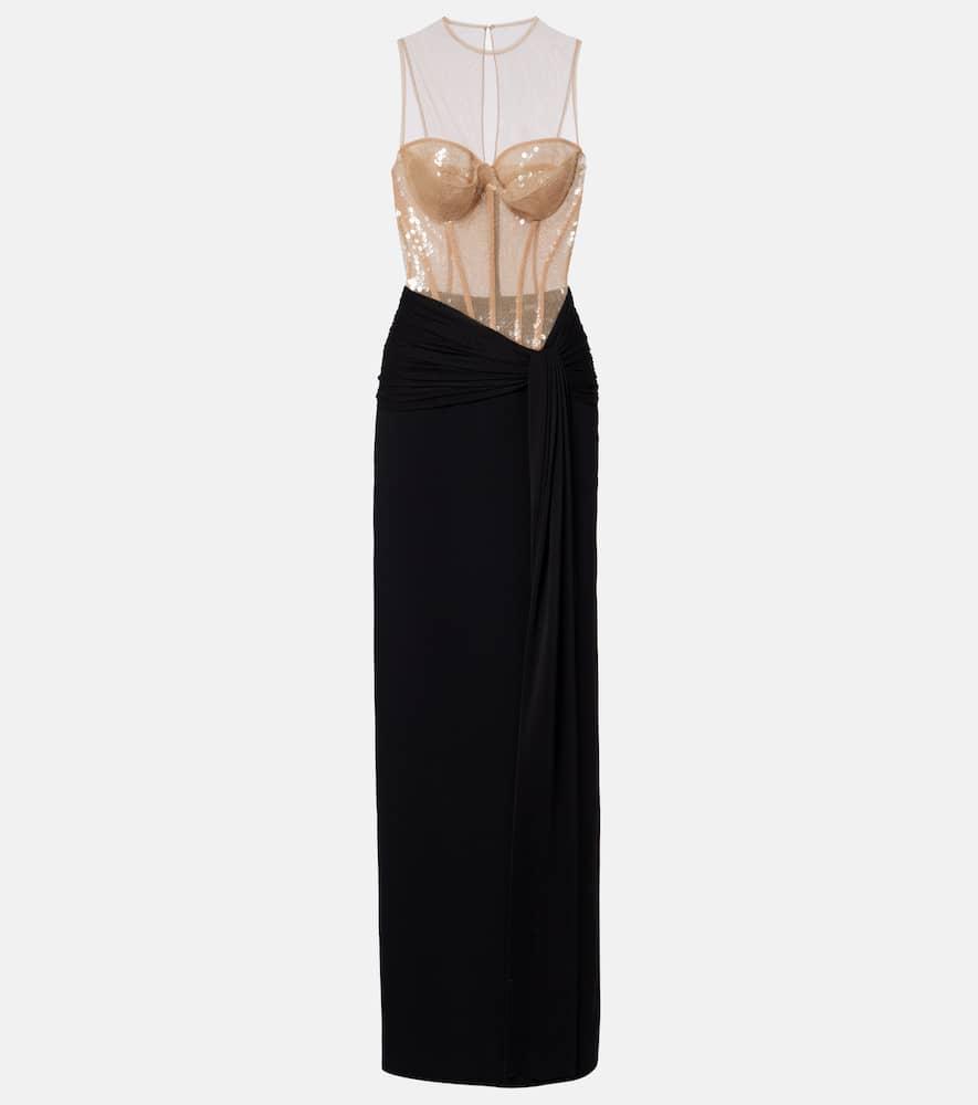david koma sequined paneled bustier gown