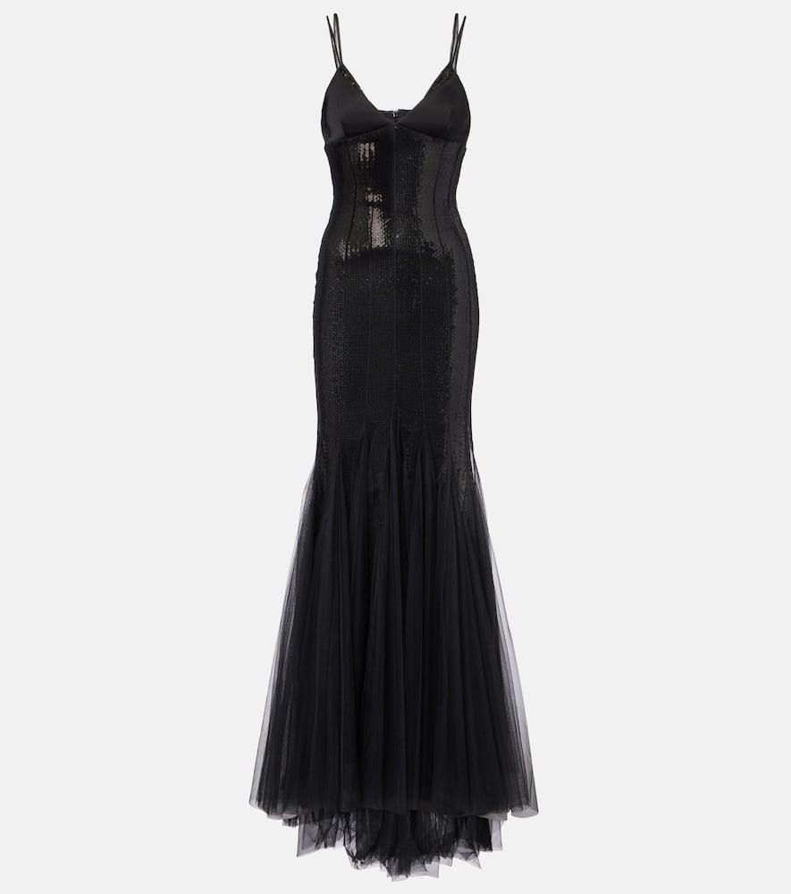 david koma sequined tulle and satin gown