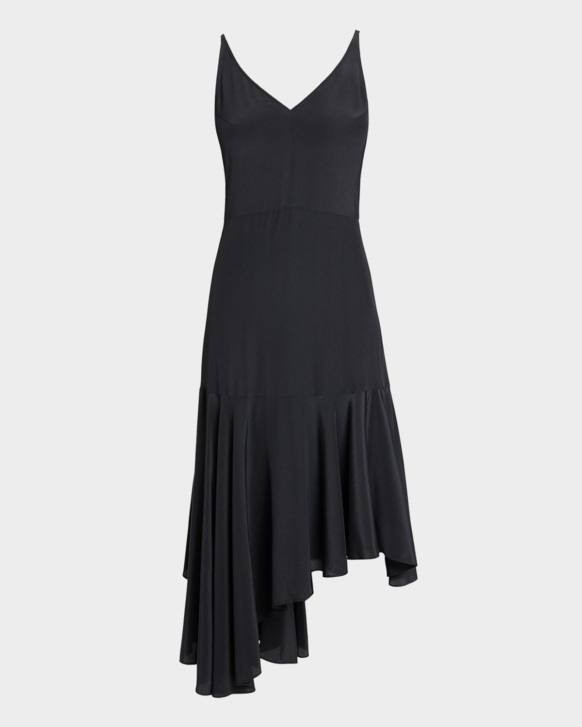 davin asymmetric crepe de chine midi dress
