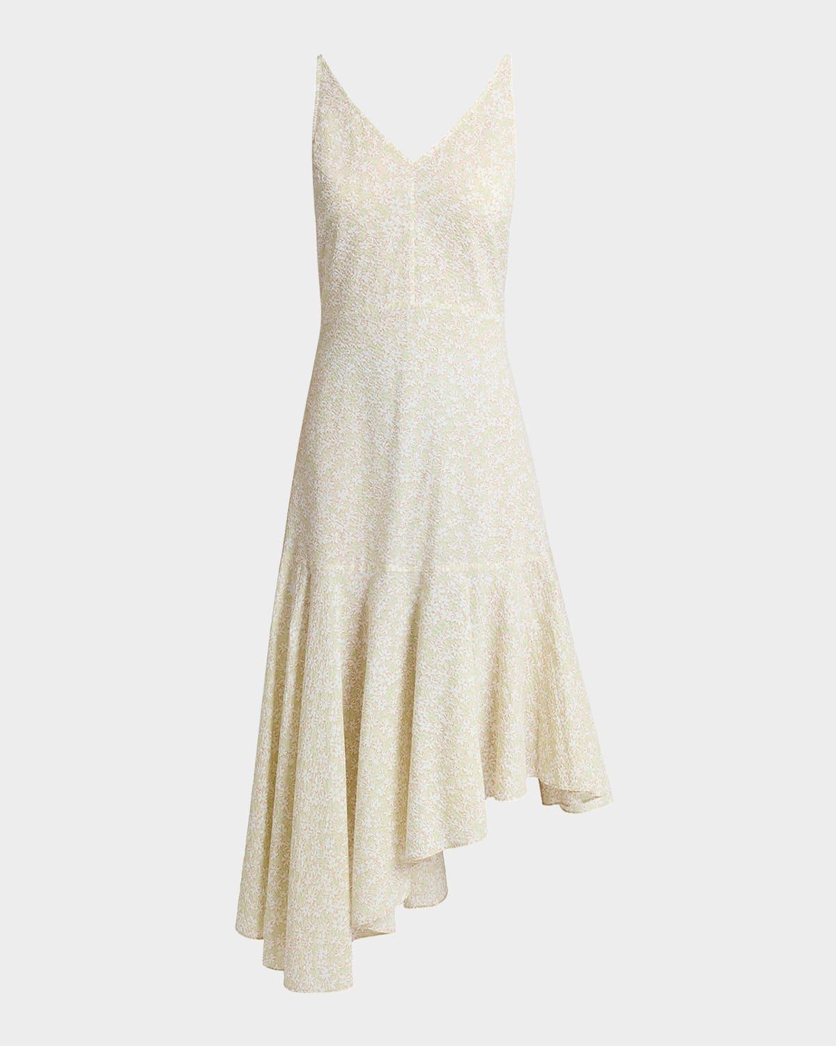 davin asymmetric floral seersucker midi dress