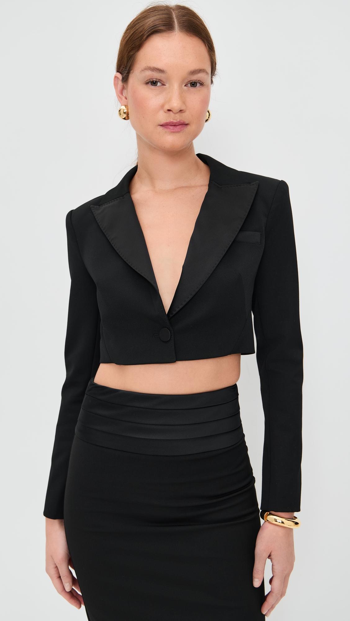 daxton satin lapel cropped blazer