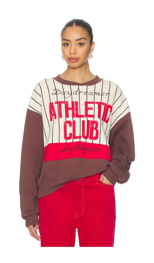 daydreamer athletic club colorblocked sweatshirt in brown.