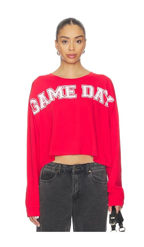 daydreamer game day meet & greet long sleeve top in red.