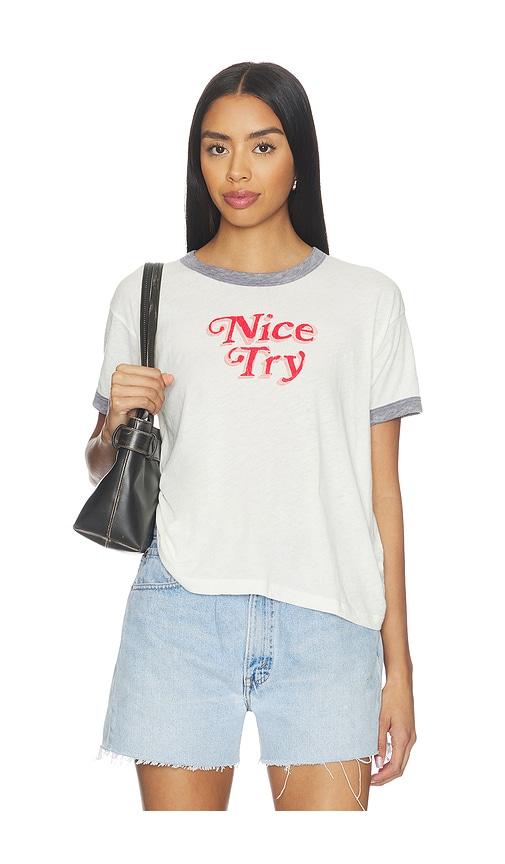 daydreamer nice try burnout ringer tee in white.