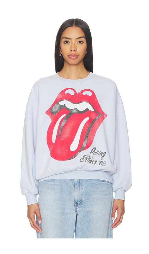 daydreamer rolling stones big tongue 89 oversized crew sweatshirt in baby blue.