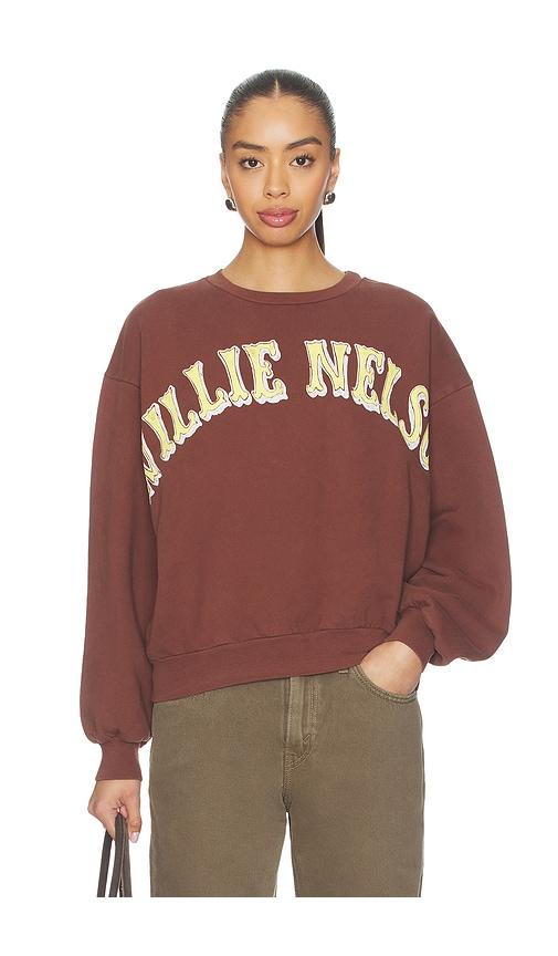 daydreamer willie nelson in austin oversized crew sweatshirt in brown.