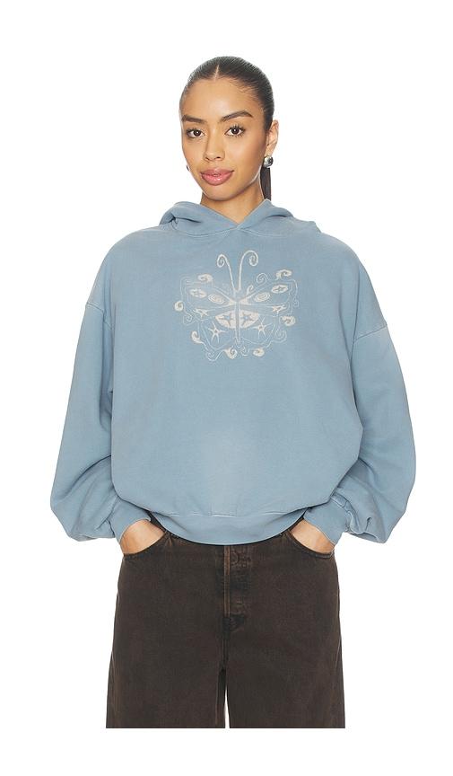 daydreamer witchy butterfly oversized hoodie in baby blue.