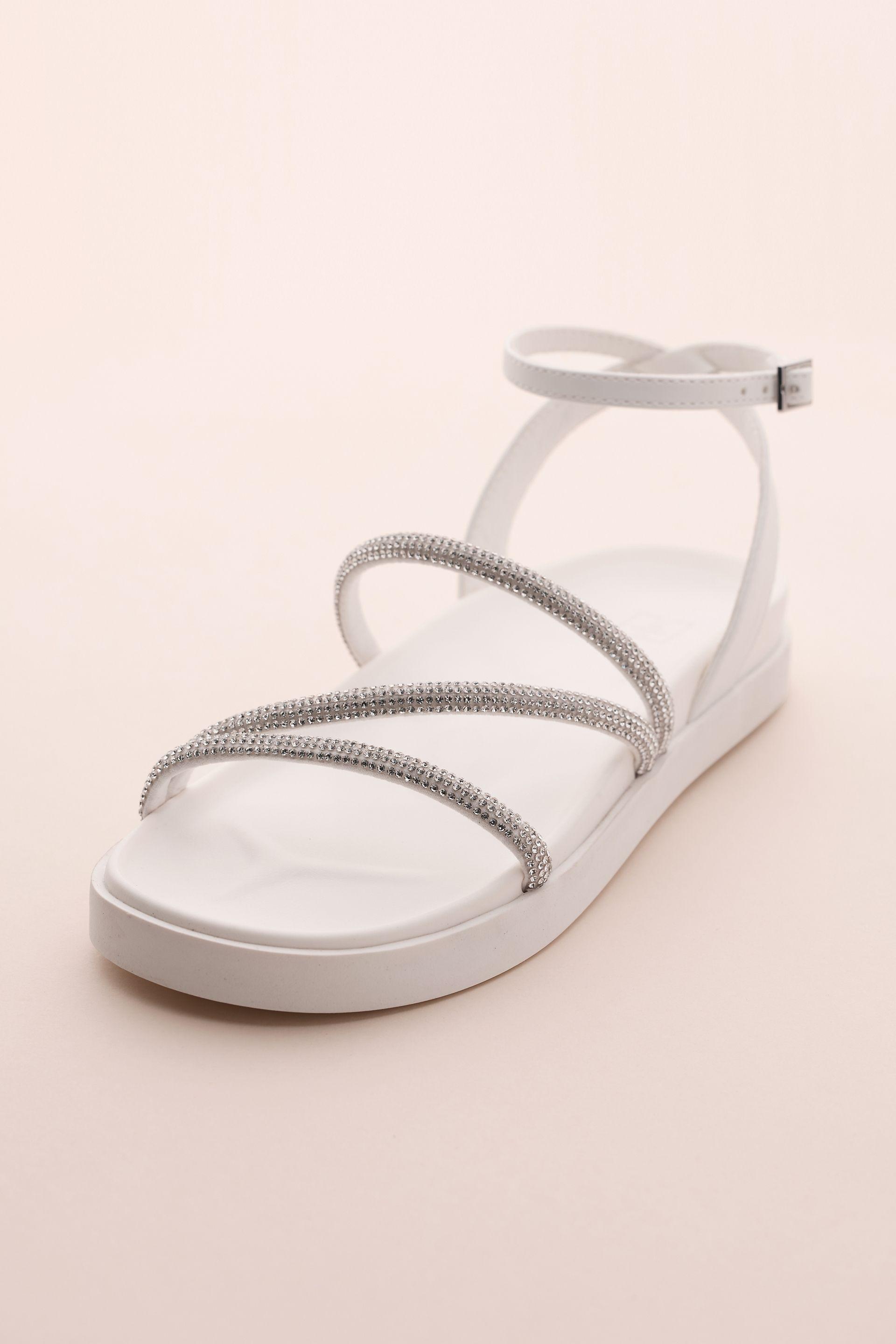 db studio strappy rhinestone flat sandals in white size: 9 david's bridal