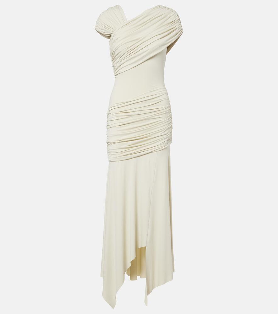 de la vali hela draped asymmetric jersey midi dress