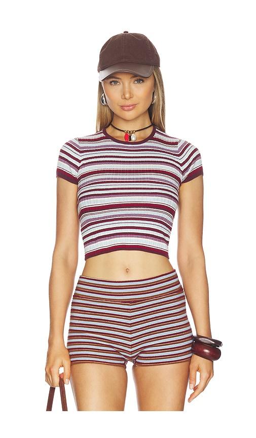 de rococo ribbed crew neck tee in baby blue,burgundy.