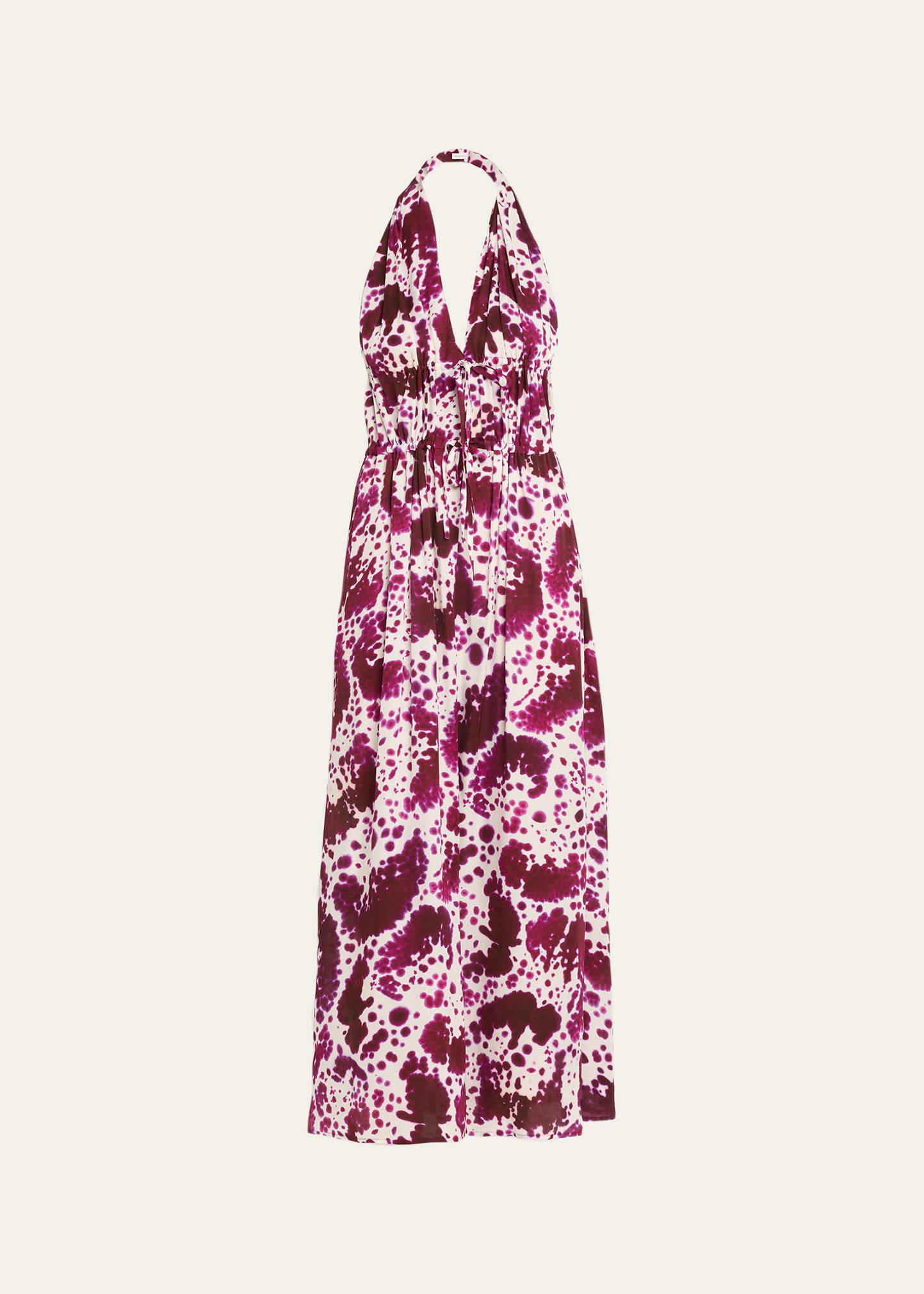 deana tiered-drawstring halter ankle dress