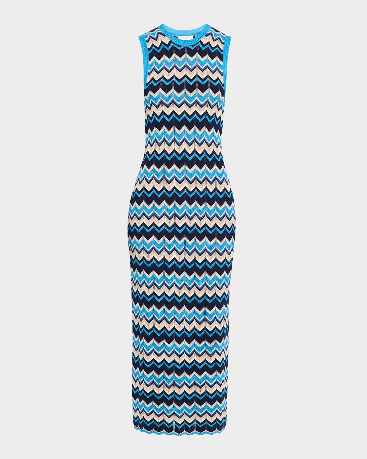 declan metallic chevron-knit midi dress