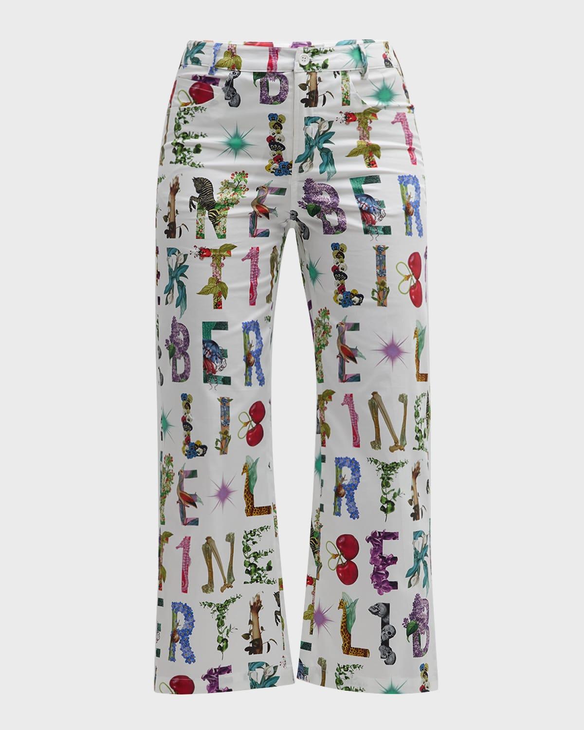 deco letters wide-leg crop pants