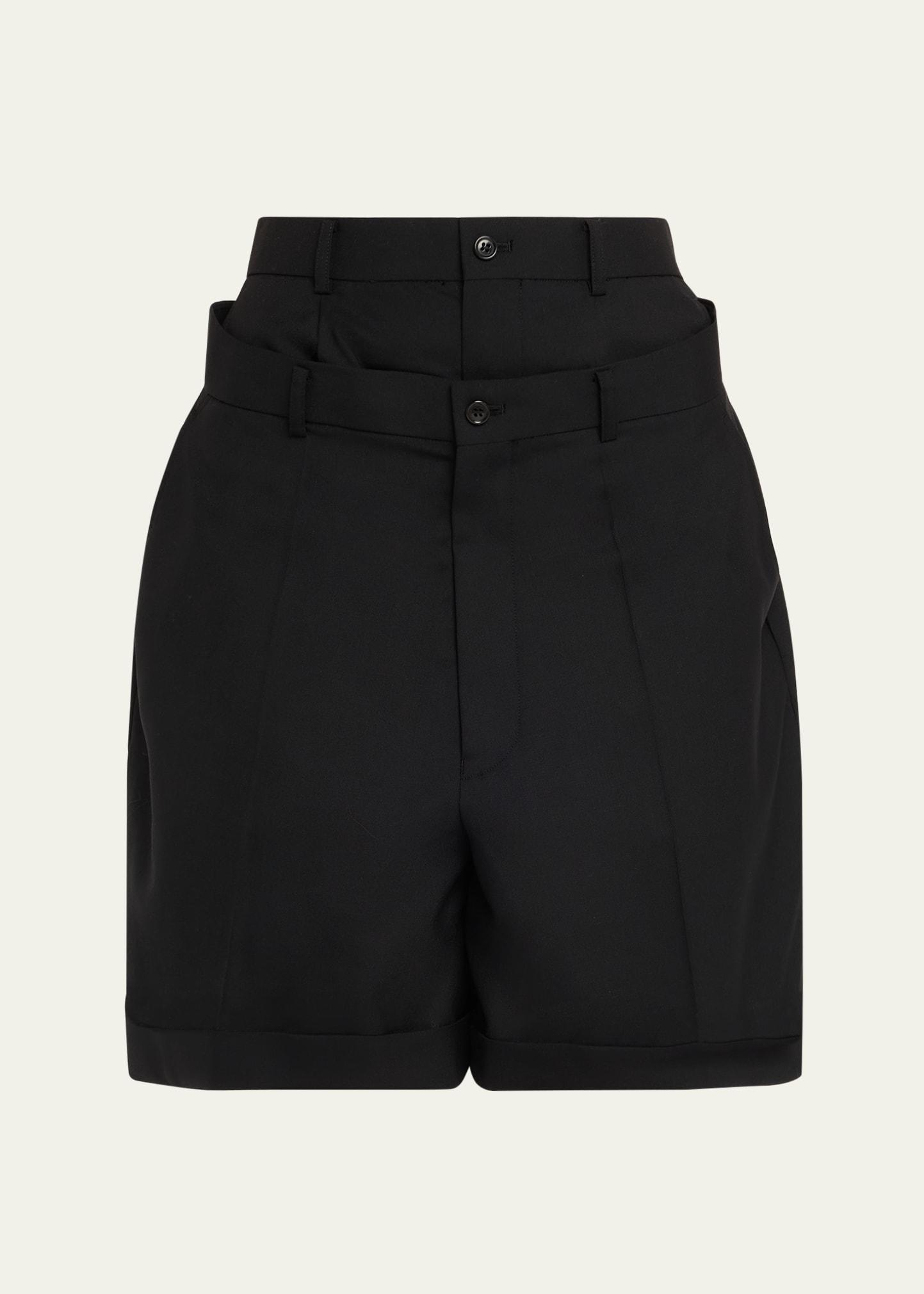 deconstructed layered wool shorts