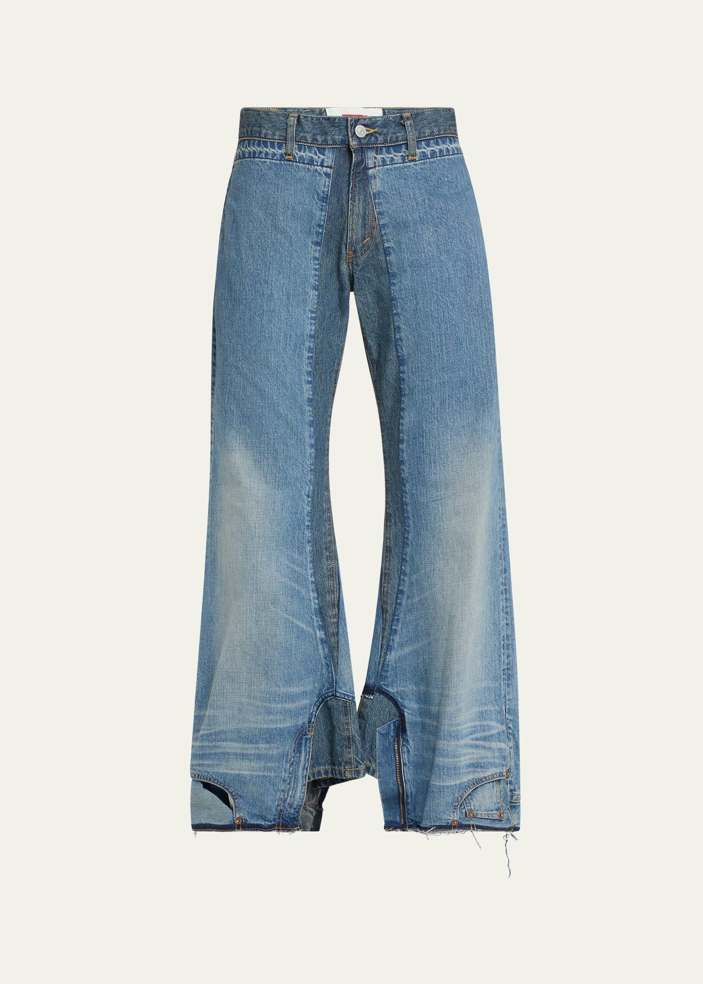 deconstructed wide leg jeans
