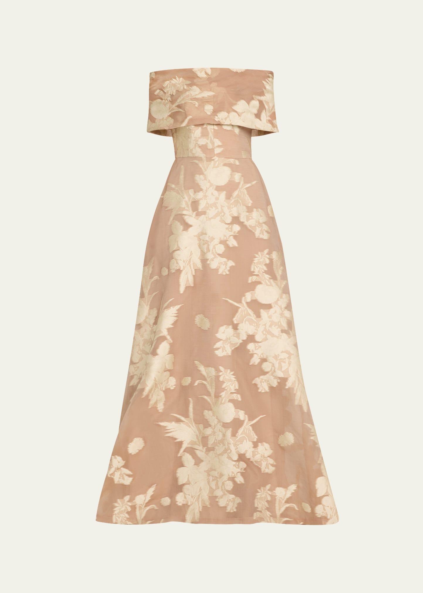 deedie floral fil coupe off-the-shoulder gown