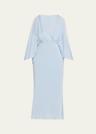 deep v cascade midi silk dress
