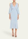 deep v cascade midi silk dress