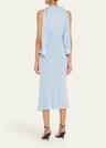 deep v cascade midi silk dress