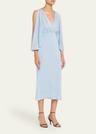 deep v cascade midi silk dress