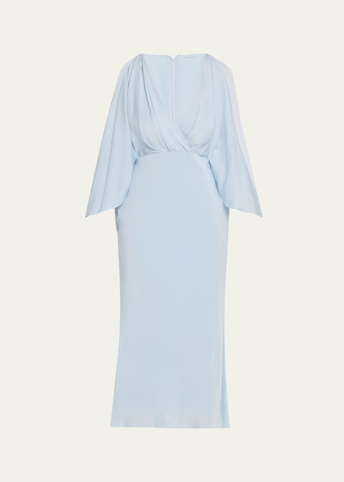 deep v cascade midi silk dress