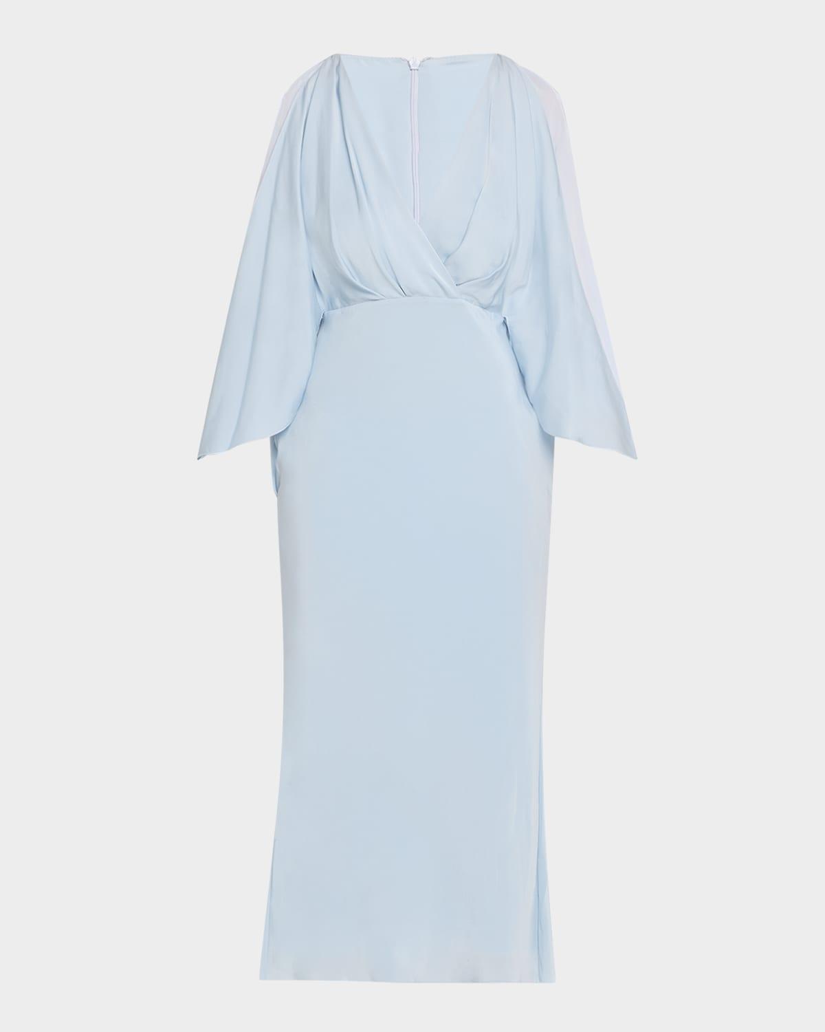 deep v cascade midi silk dress