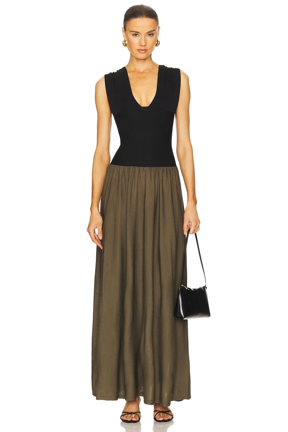 deep v corset maxi dress