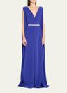 deep v crepe gown with crystal belt