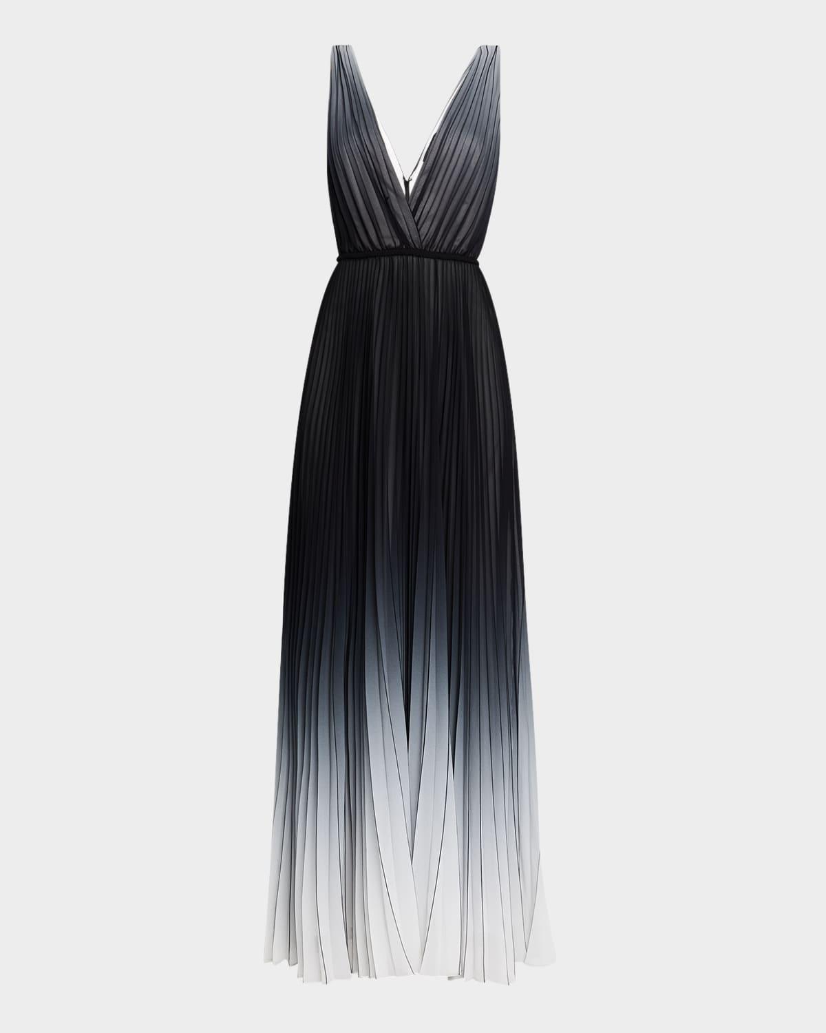 deep v-neck pleated ombre gown