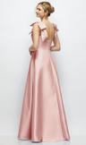 deep v-neck satin ball gown with shoulder bows