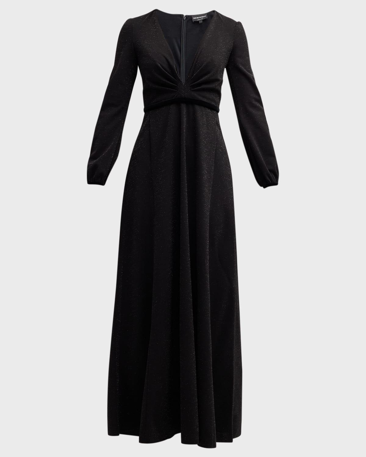deep v-neck shimmer jersey maxi dress