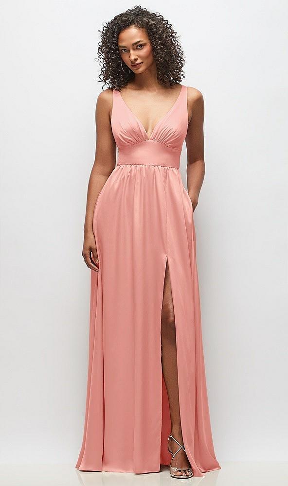 deep v-neck shirred skirt maxi dress with convertible straps