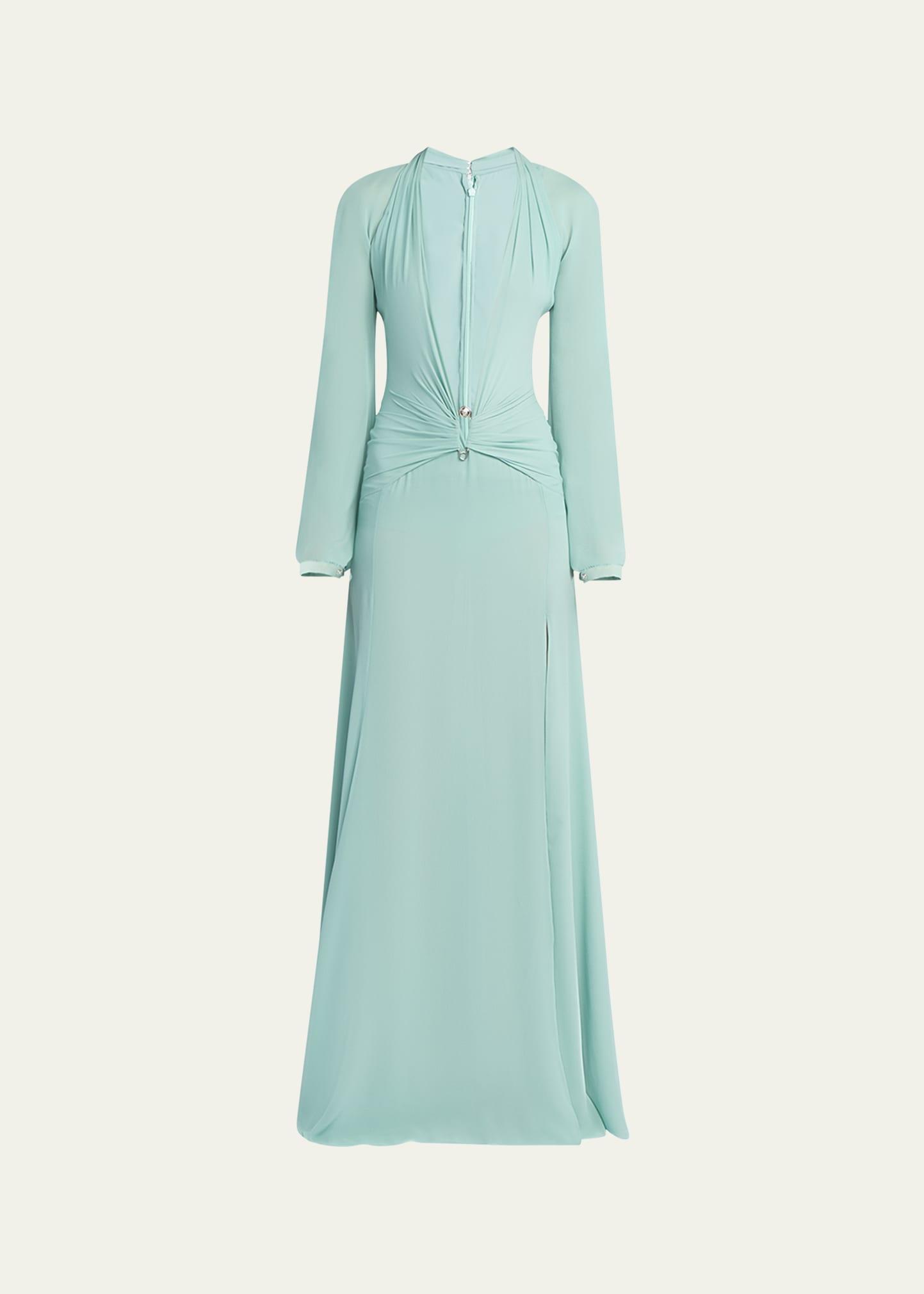 deep v-neck silk georgette gown