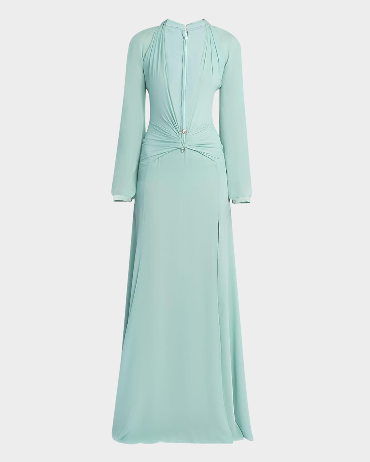 deep v-neck silk georgette gown
