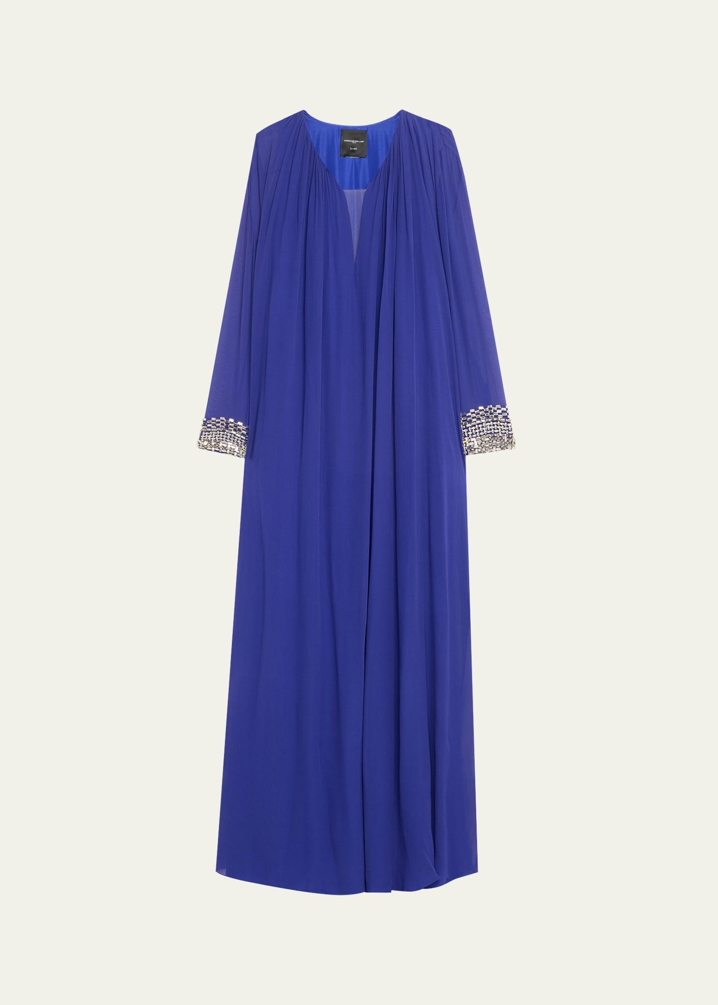 deep v tunic silk gown with crystal cuffs