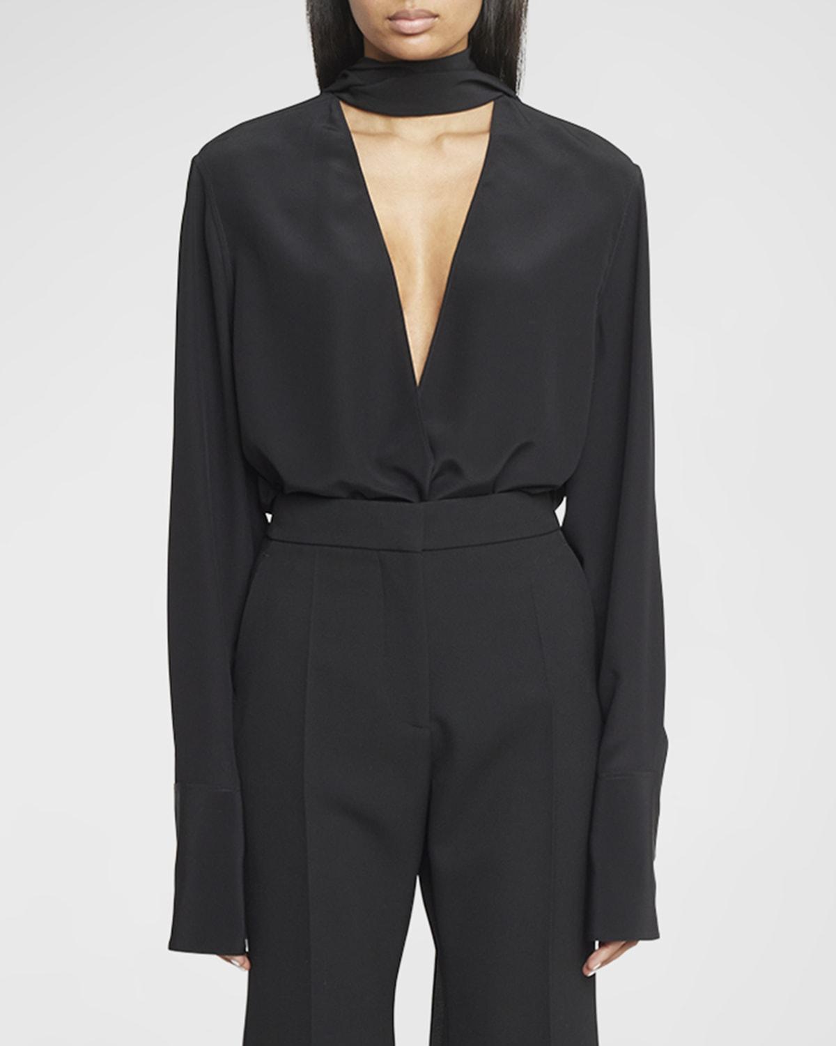 deep-v tunic top with scarf collar
