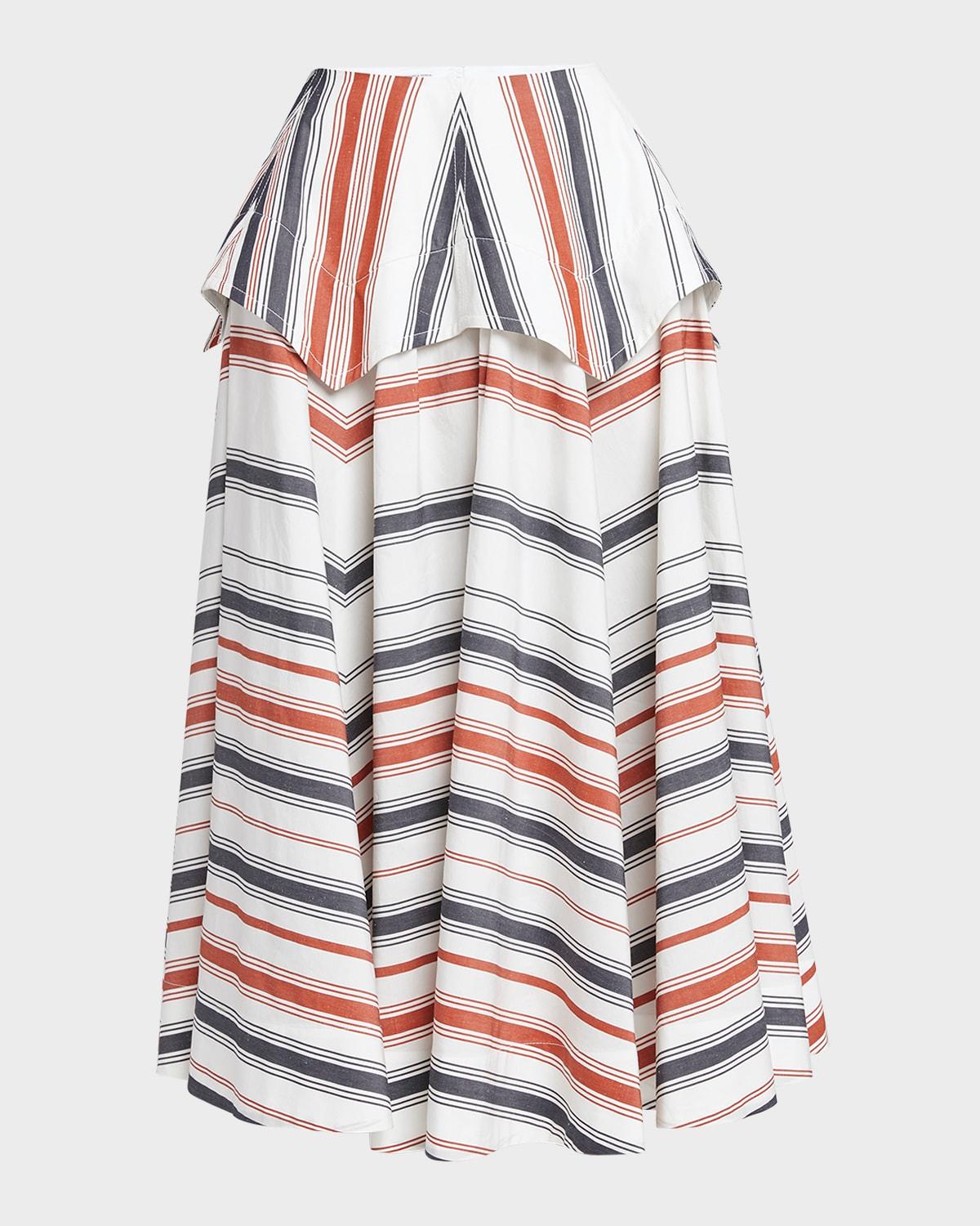 degrade striped cotton tiered midi skirt