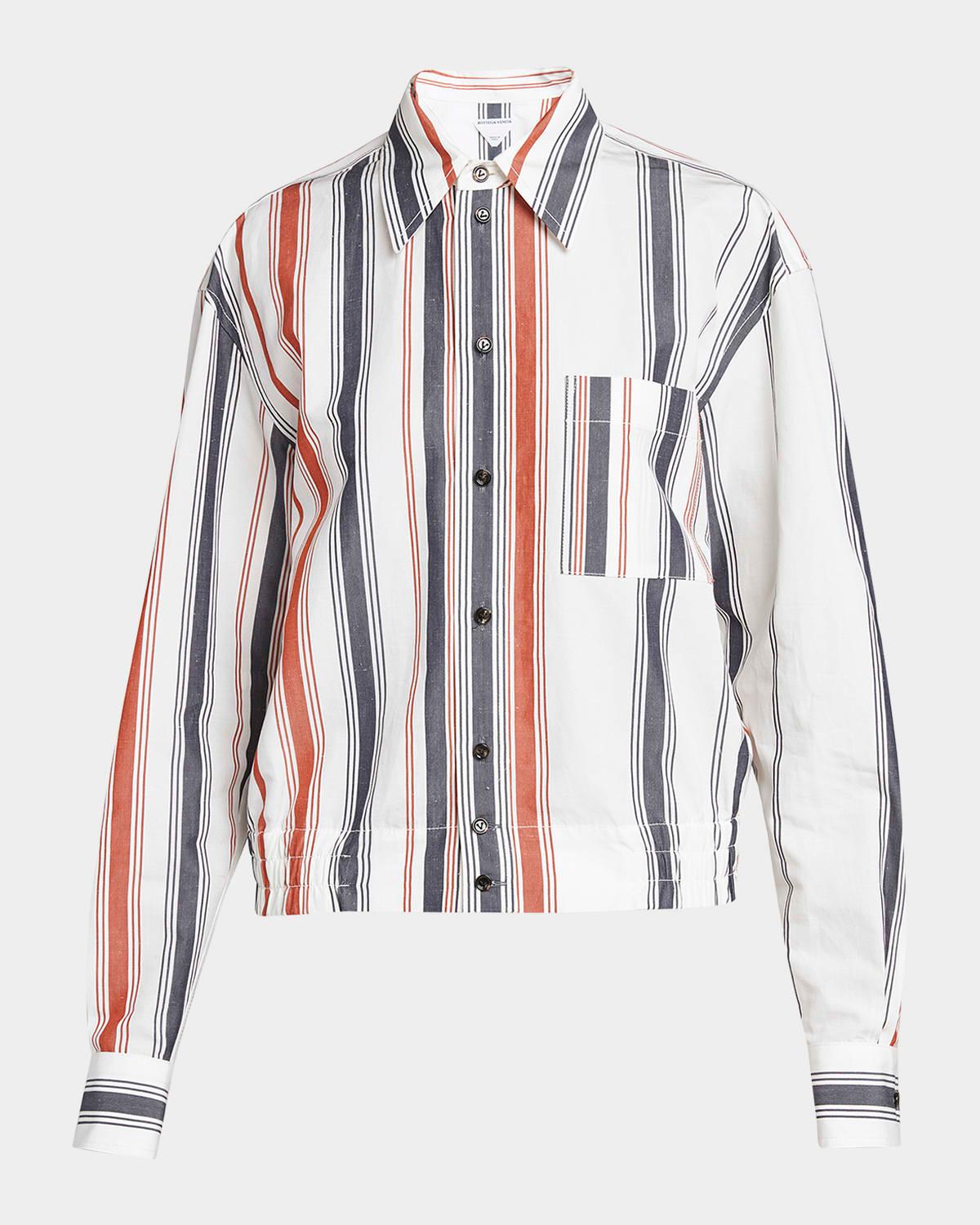 degrade striped elasticated-waist button-down shirt