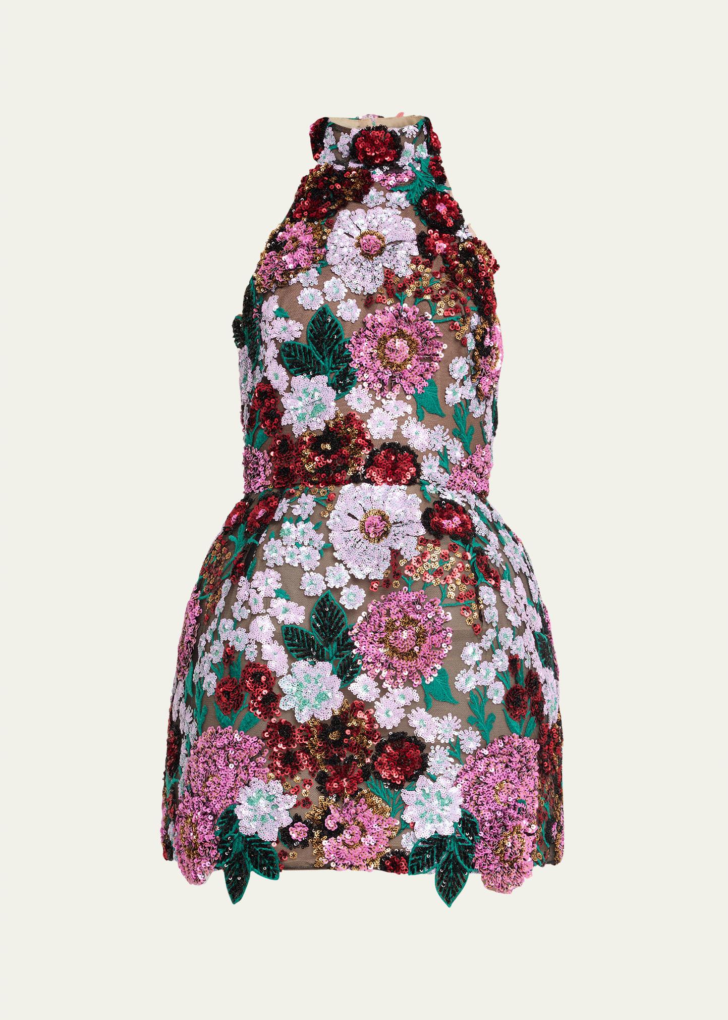 deirdre sequin embroidered halter mini dress