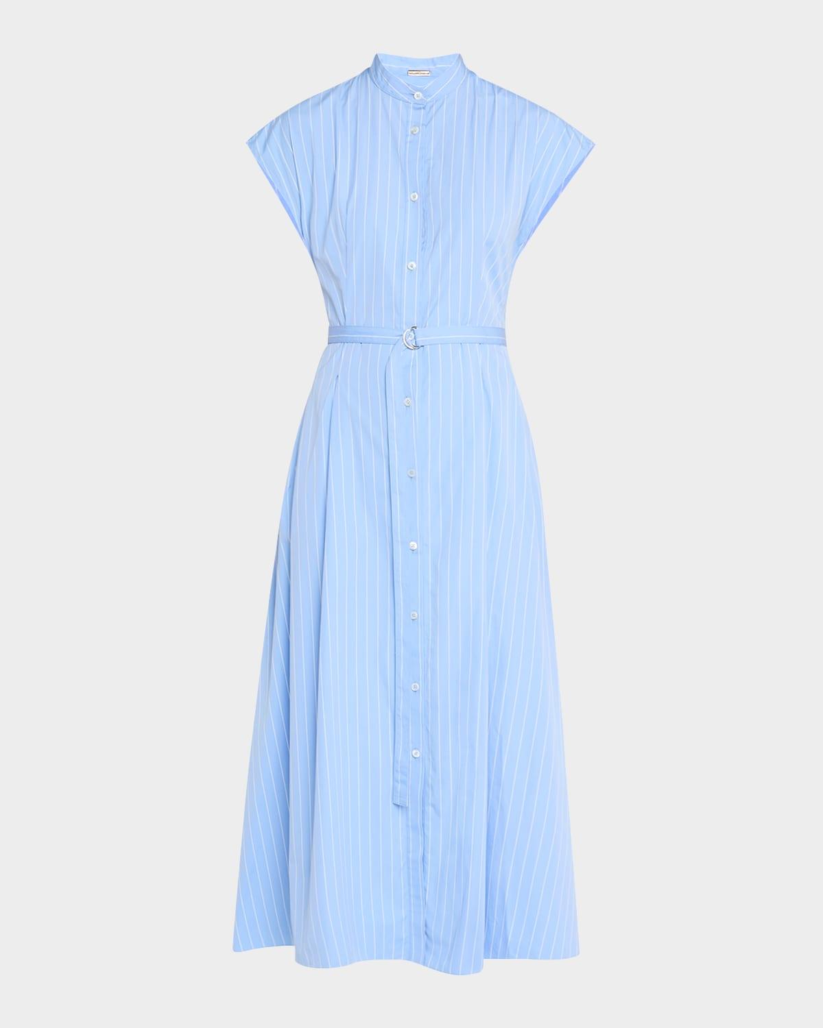 dejeuner striped poplin cap-sleeve midi shirtdress with belt