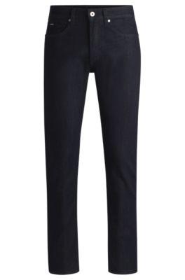 delaware slim-fit jeans in indigo stretch denim- dark blue men's jeans