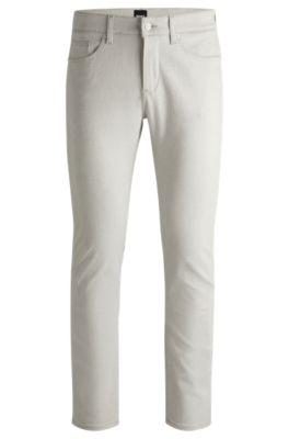 delaware slim-fit trousers in brushed satin- white men's casual pants