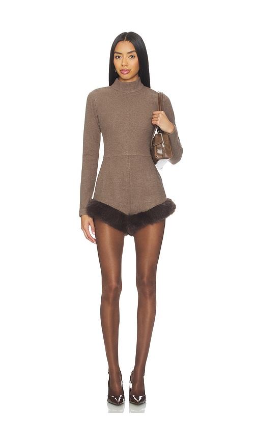 delfi teddy romper in brown.