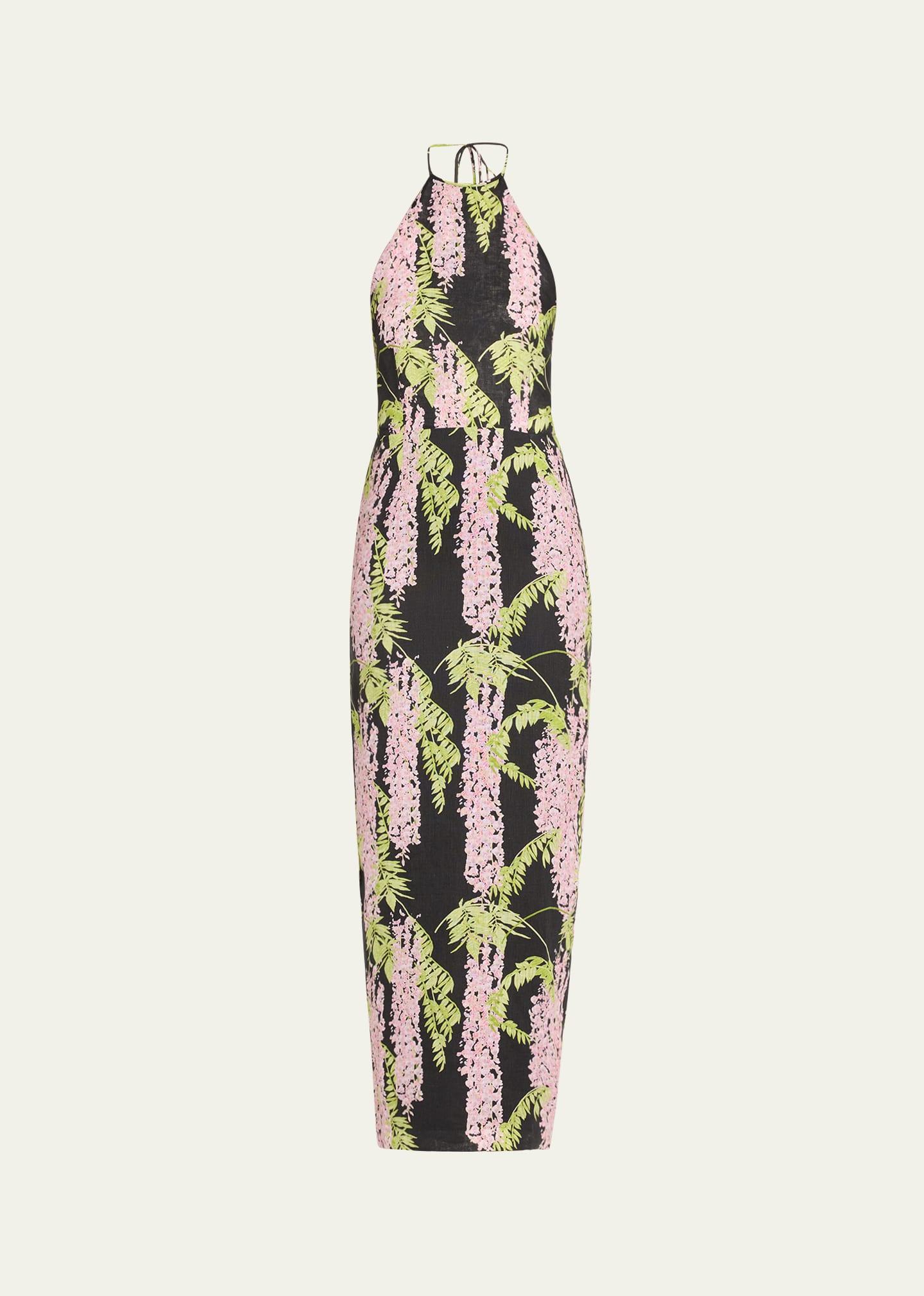 delilah halter backless linen midi dress