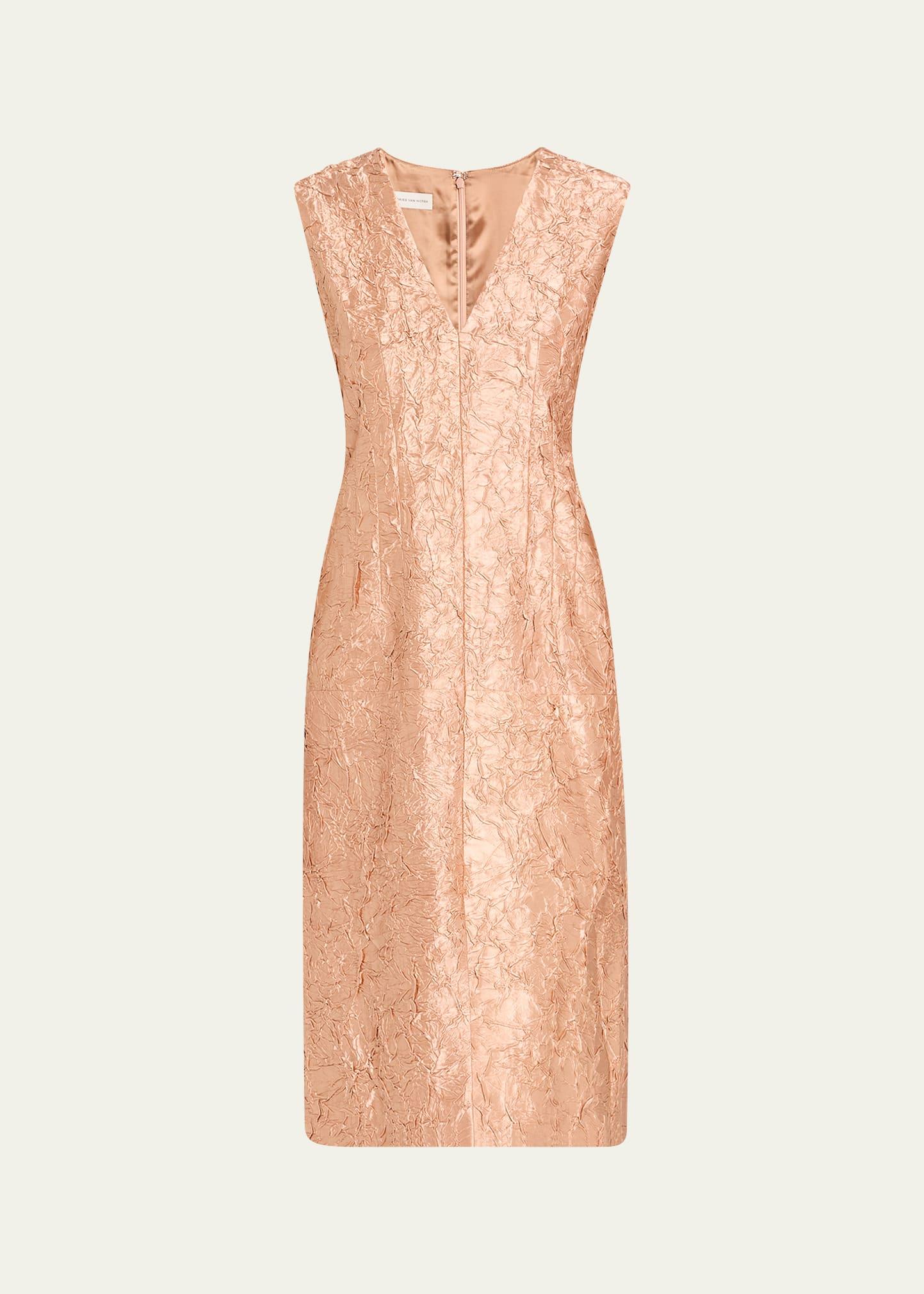 delina sleeveless crinkle jacquard dress